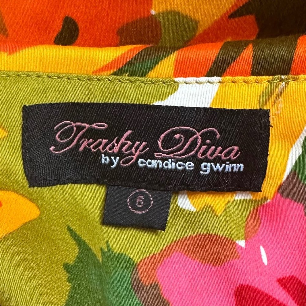 TRASHY DIVA Sz 6 Kelly Cutaway Coat Dress Mod 1960s Dayglow Floral Print 60s M - Picture 12 of 16